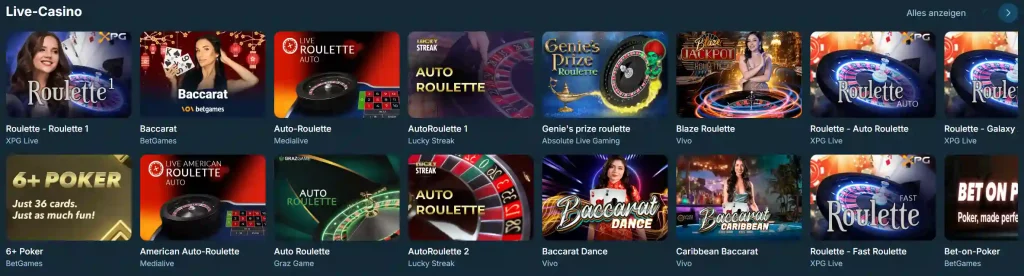 Lolo Casino Live Casino mit Roulette, Baccarat, Poker und Live-Dealer-Spielen