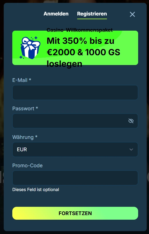 Lolo Casino Registrierungsformular mit Willkommensbonus und Kontoeröffnung